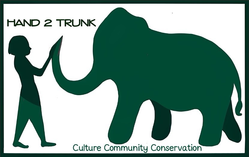 Original Hand2Trunk logo: a person and elephant, with Culture Community Conservation